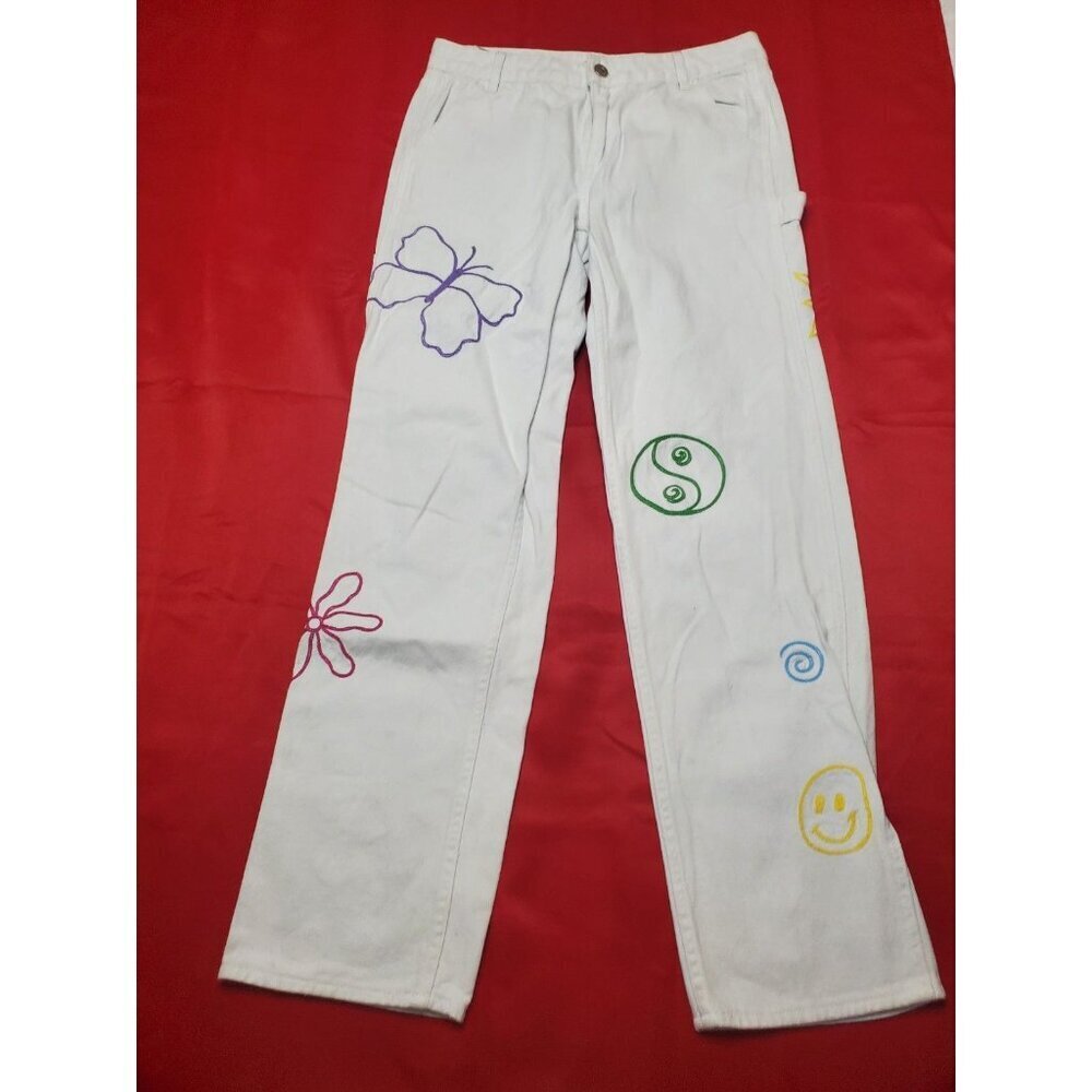 Pacsun Carpenter Pants Size 27 Womens Bootcut Festival Hippie Butterfly Mushroom